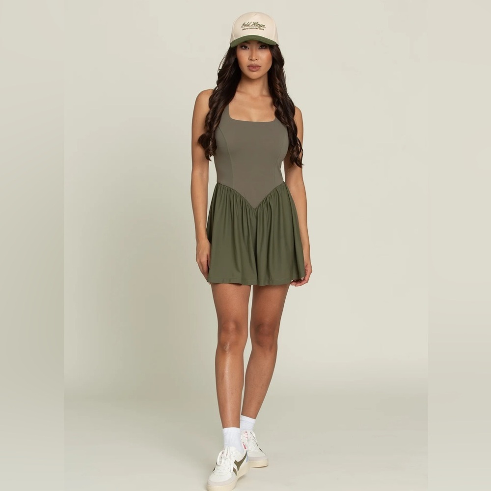 Olive Green Scoop Neck Sleeveless Mini Dress - Picture 2 of 7